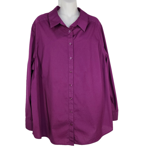 Lane Bryant Tops - Foxcroft Lane Bryant Shirt Women Size 22 Wrinkle Free Stretch Button Long Sleeve